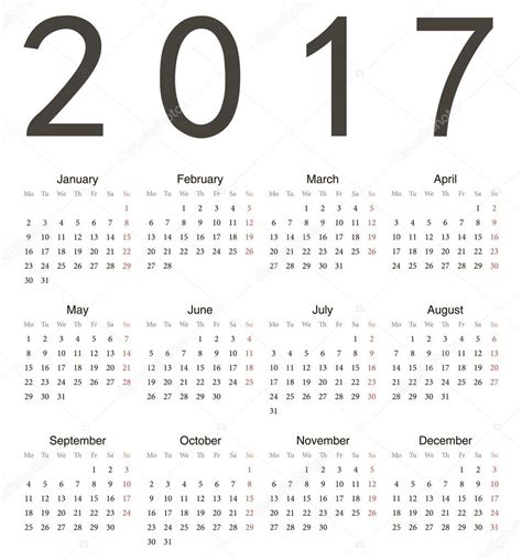 Eenvoudige Europese Vierkante Kalender 2017 Vectorafbeelding Door