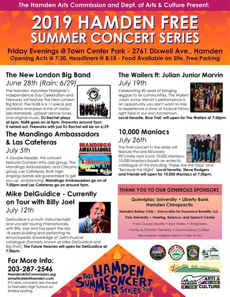 2019 Hamden Free Summer Concert Series Flyer | Hamden, CT Patch