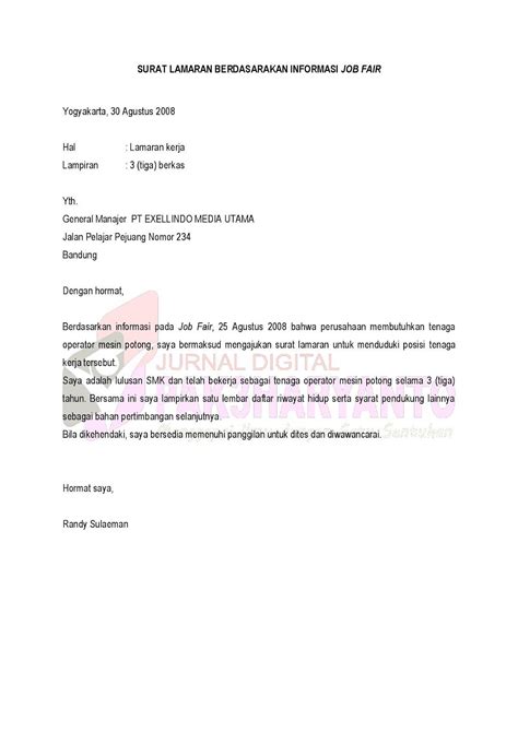 Sebagai seorang yang sudah lulu. Surat Lamaran Berdasarkan Informasi Job Fair - ben jobs | Contoh Lamaran Kerja dan CV ...