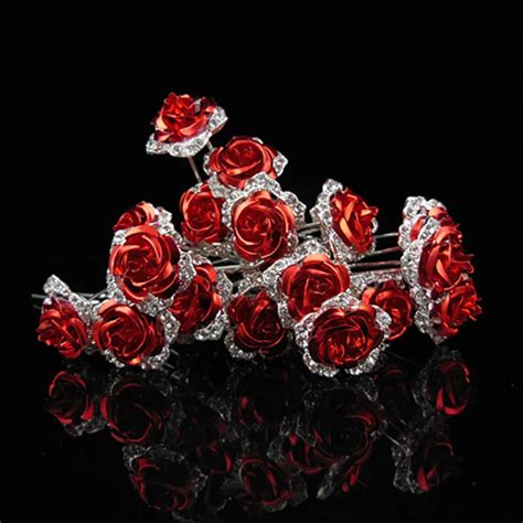 2pcs Rose Flower Hairpins Hairwear Jewelry Crystal Rhinestone Wedding