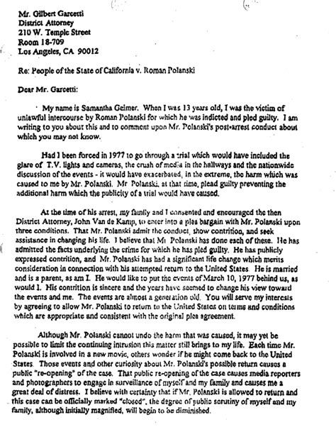 Leniency letter to judge sample domestic violence file size: Victim Sought Polanski Leniency | The Smoking Gun