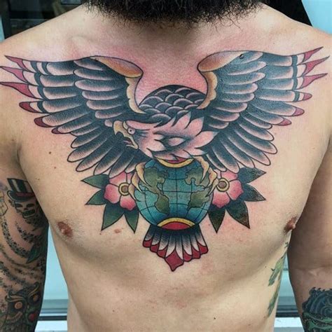 Traditional eagle with moon tattoos on shoulder and arm for guys. 80 Eagle Chest Tattoo Designs For Men - Manly Ink Ideas