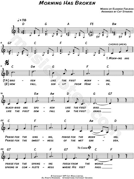 Cat Stevens "Morning Has Broken" Sheet Music (Leadsheet ...