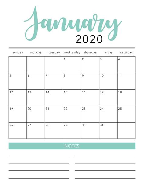 Free Printable 2020 Calendar Monthly Word Ashley