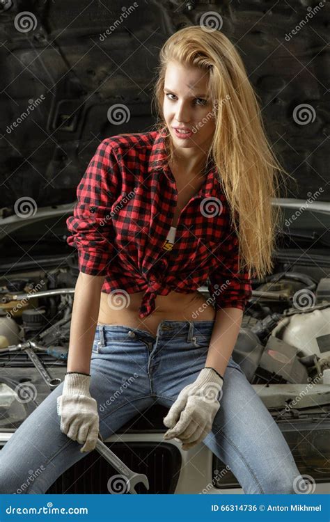 Beautiful Girl Mechanic Stock Photo Image Of Wear Beautiful 66314736