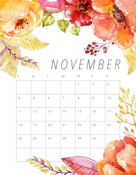 Free Printable 2018 Floral Calendar The Cottage Market November