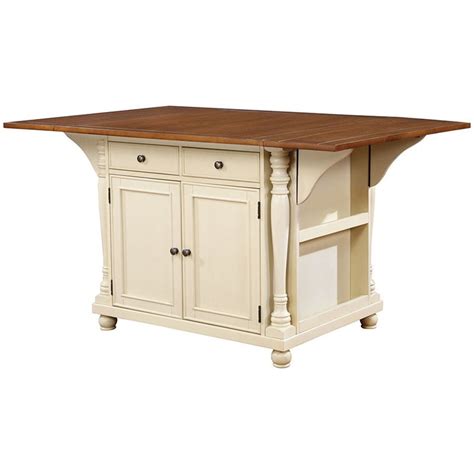 Bowery Hill Drop Leaf Kitchen Island In Brown And Buttermilk