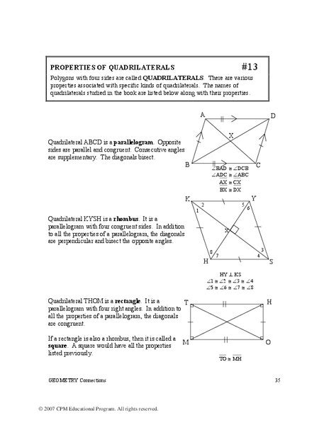 Properties Of Quadrilaterals Worksheet For 9th 11th Grade Lesson Planet