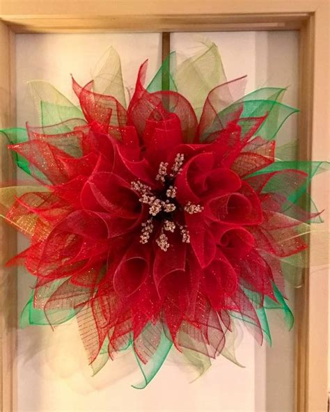 Poinsettia Mesh Wreath Wreath Crafts Decorated Wreaths Deco Wreaths
