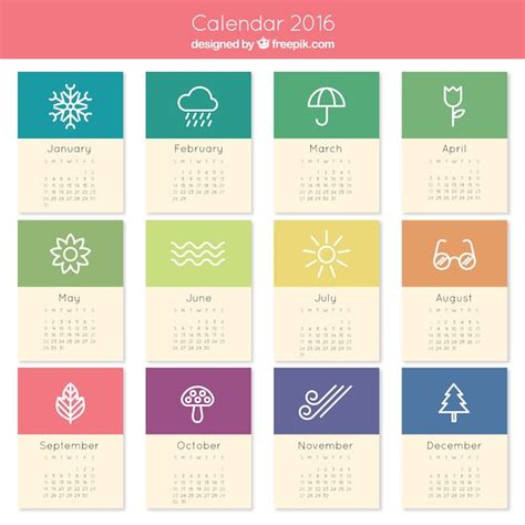 Lindo 2016 Calendario Vector Gratis