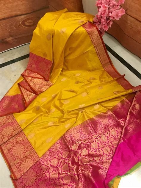 Pink Kanchipuram Silk Saree With Yellow Border Ubicaciondepersonas