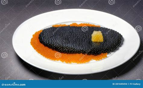 Exquisite Black and Orange Caviar on a Plate: a Stunning Display of