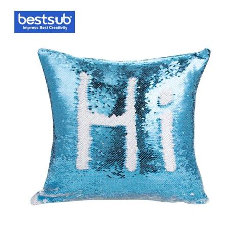 China Sublimation Flip Sequin Pillow Cover Light Blue W White 40