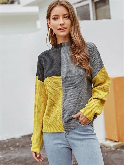 Colorblock Drop Shoulder Sweater Shein Usa Drop Shoulder Sweaters