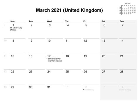 2021 March Holidays Calendar Printable Templates Free