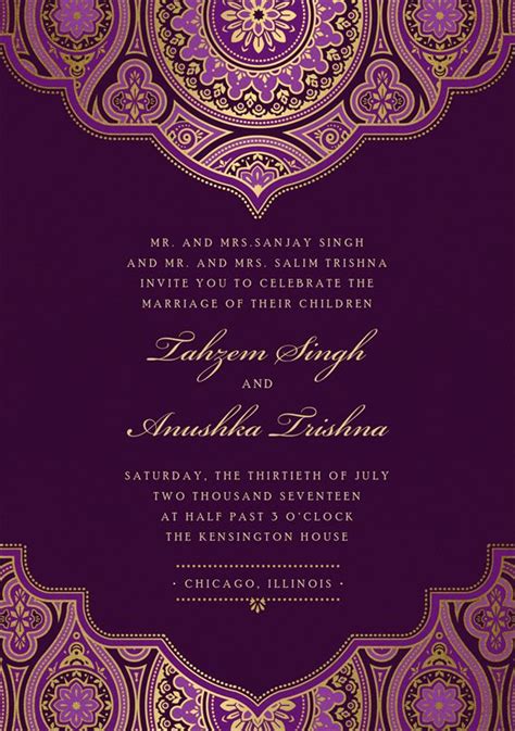 Indian Inspired Invitations In Purple Wedding Card