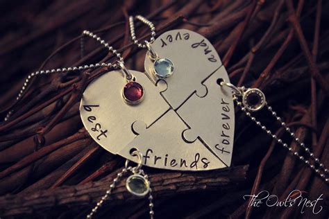 Hand Stamped Best Friends Forever And Ever 4 Piece Heart Puzzle Piece