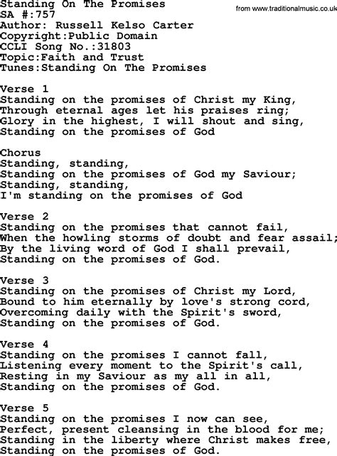 Salvation Army Hymnal Song: Standing On The Promises, with Lyrics and PDF