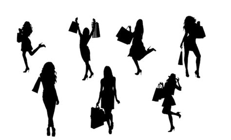 Premium Vector Woman Silhouette With Shopping Bags