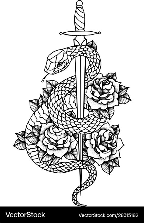 Snake Dagger Rose Tattoo Snake Dagger Tattoo For Men Sharp Serpent