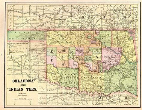 1898 Antique Oklahoma Map Indian Territory Map George Cram Etsy Map