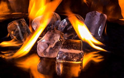 Ice Cubes Fire Flame Burn Hot Ice Cold Melt 4k Hd Wallpaper