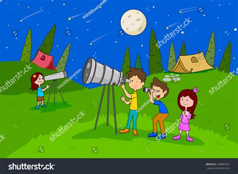 Children Enjoying Summer Camp Star Gazing Stock Vector Royalty Free