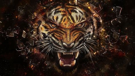 Tiger Digital Wallpaper Tiger Abstract Animals Digital Art Hd