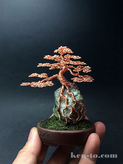 Stand is made of putty. Large root-over-rock wire bonsai tree by Ken To by ...