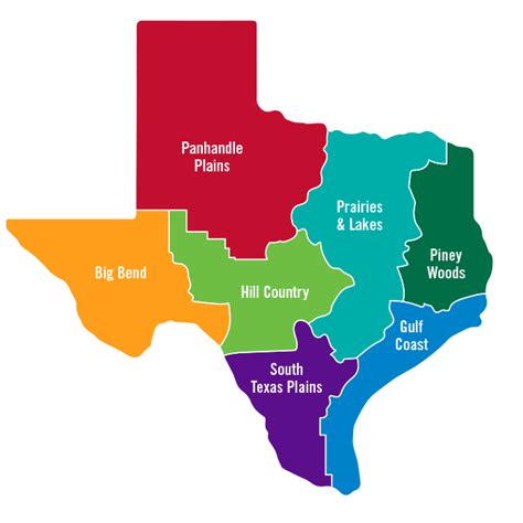 Texas 4 Regions Map With Cities