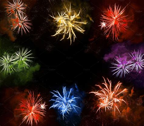 Fireworks Exploding Over A Night Sky Holiday Photos Creative Market