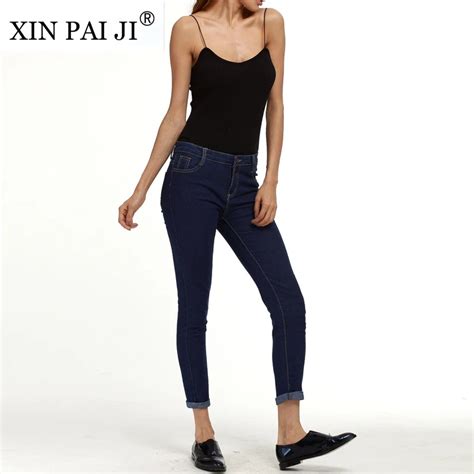 Xin Pai Ji Big Yards 2017 Autumn New Jeans Woman Full Straight Pants