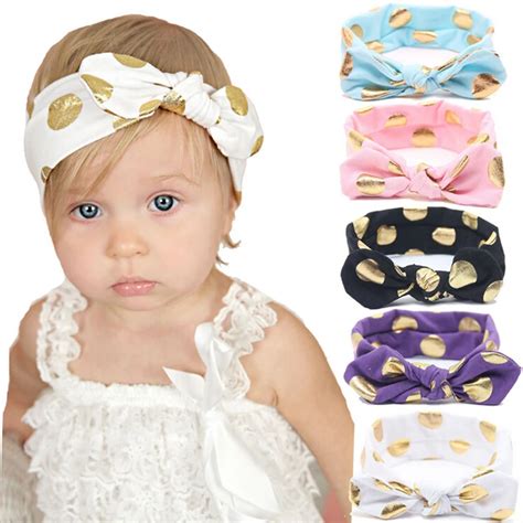 1 Pcs Gold Polka Dots Baby Cotton Headband Girls Knotted Bow Head Wraps