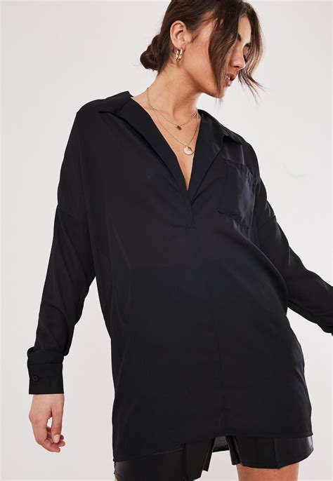 Black Sheer Oversized Plunge Shirt Missguided