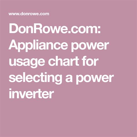 Appliance Power Usage Chart For Selecting A Power Inverter