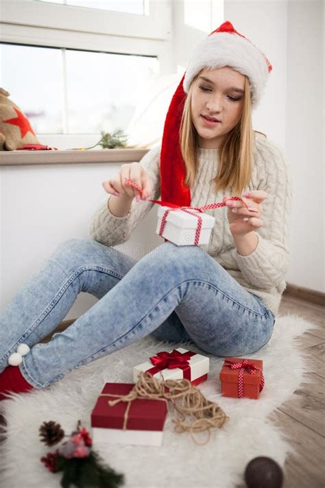 Teenage Girl With Christmas Presents Stock Image Image Of Cute