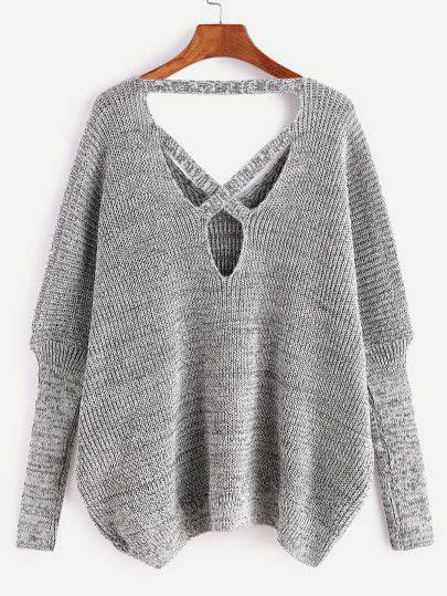 grey v neck criss cross back loose sweater loose sweater sweaters fashion