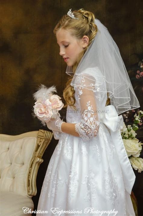 Organza Overlay First Communion Dress With Three Quarter Sleeves