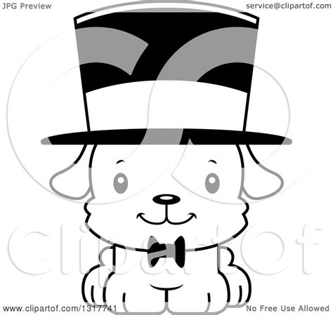 Animal Lineart Clipart Of A Cartoon Black And Whitecute Happy Puppy Dog
