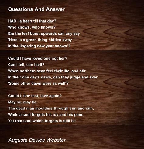 Questions And Answer Questions And Answer Poem By Augusta Davies Webster
