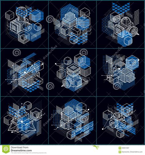 Abstract Vector Backgrounds With Isometric Lines And Shapes Cub Stock