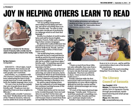Literacy Council Of Sarasota Sarasota Herald Tribune — Joy In Helping