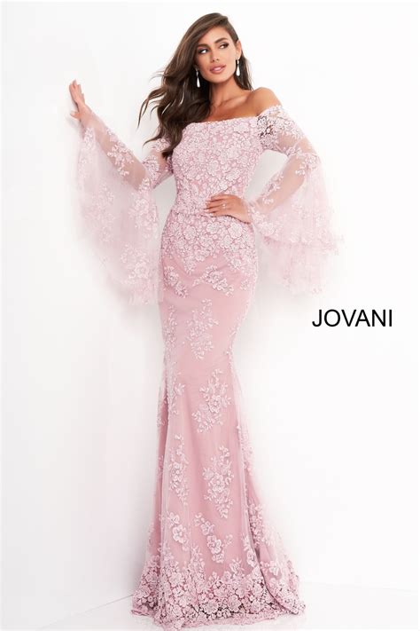 Jovani Pink Floral Embroidered Sheath Mother Of The Bride Dress