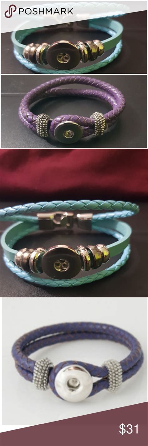 locketique two bracelets with sunflower botton braided leather bracelet braided leather
