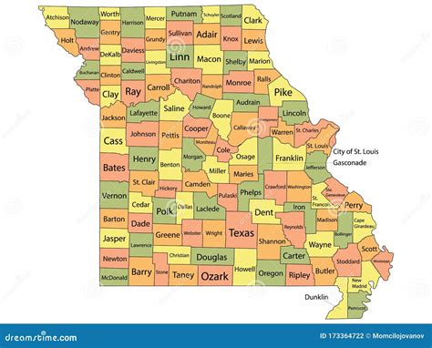 Missouri County Map Royalty Free Stock Photo 185049753
