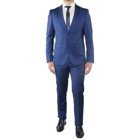 Abito uomo elegante abito uomo elegante, fantasia gessato, lana vergine, modelo monopetto, vestibilità slim fit, tasche a filo outfit eleganti uomo: Abito Uomo Elegante Blu Vestito Completo Estivo Cerimonia Sartoriale Slim | eBay