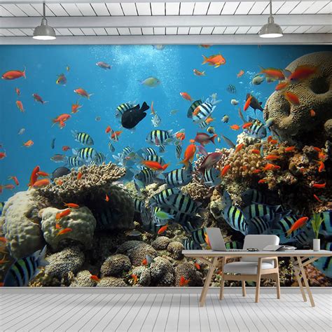 Colorful Fishes And Sea In The Coral Reef Custom Wall Mural