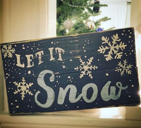 Let It Snow Wood Sign Rustic Distressed Winter Decor Christmas