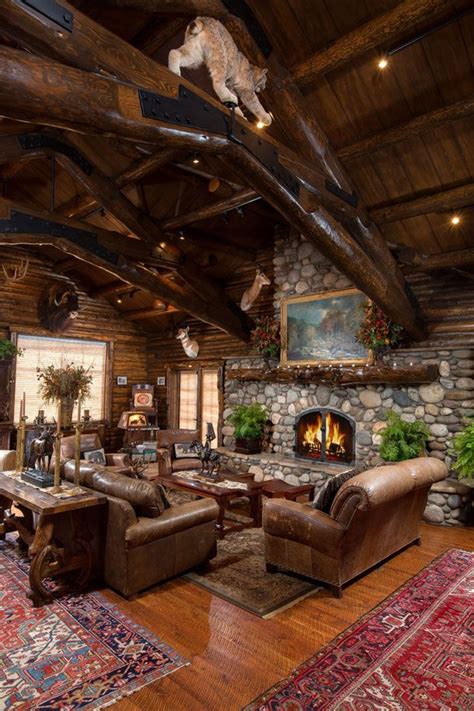 What specific things should you focus on when decorating a. Lodge style log cabin | Rustic house, Cabin living, Log ...