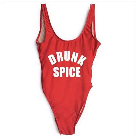 Okoufen Drunk Spice Swimsuit One Piece Bachelorette Beachwear Funny Letter Print Swimwear Sexy